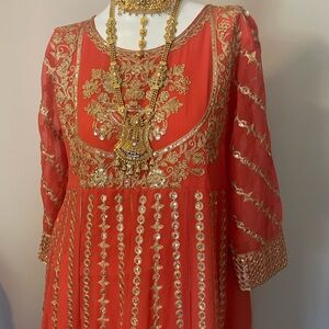 Elegant Burnt Orange and Gold Embroidered Dress